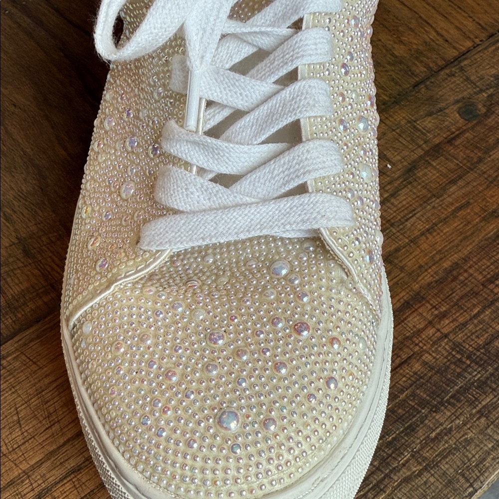 Women's Betsy JohnsonCream Sneakers with iridescent pearl detailing - Picture 7 of 7